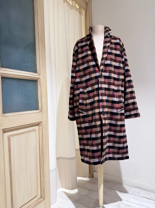 M & W Merino Checkerboard Top Coat UNIVERSAL WORKS - Brown