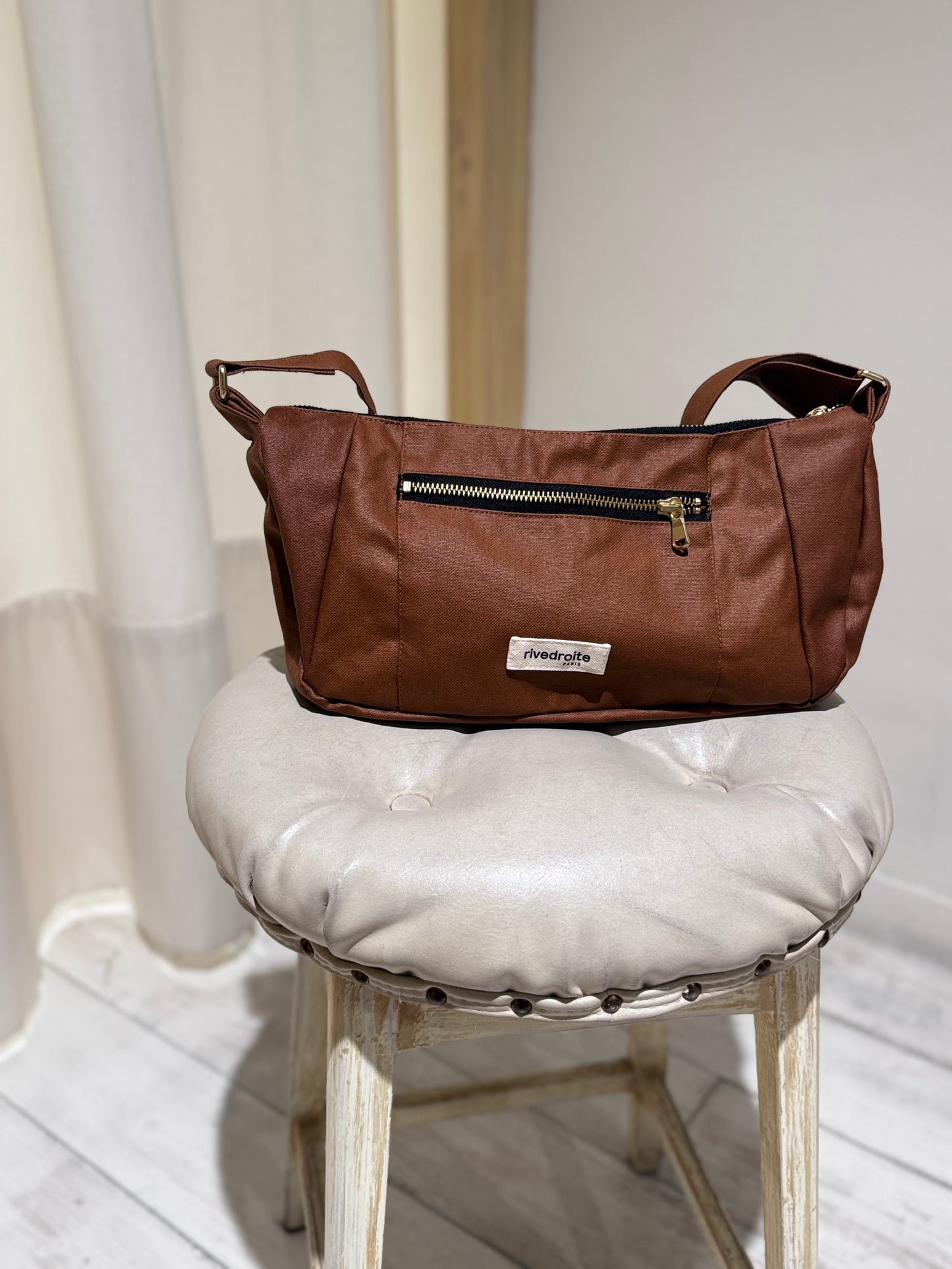 W Charlot XS waxed recycled cotton handbag - RIVE DROITE PARIS - Hazelnut Brown
