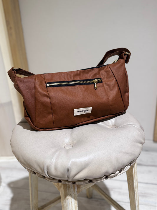 W Charlot XS waxed recycled cotton handbag - RIVE DROITE PARIS - Hazelnut Brown