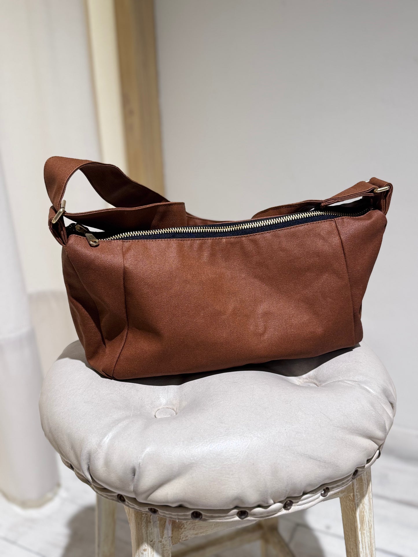 W Charlot XS waxed recycled cotton handbag - RIVE DROITE PARIS - Hazelnut Brown