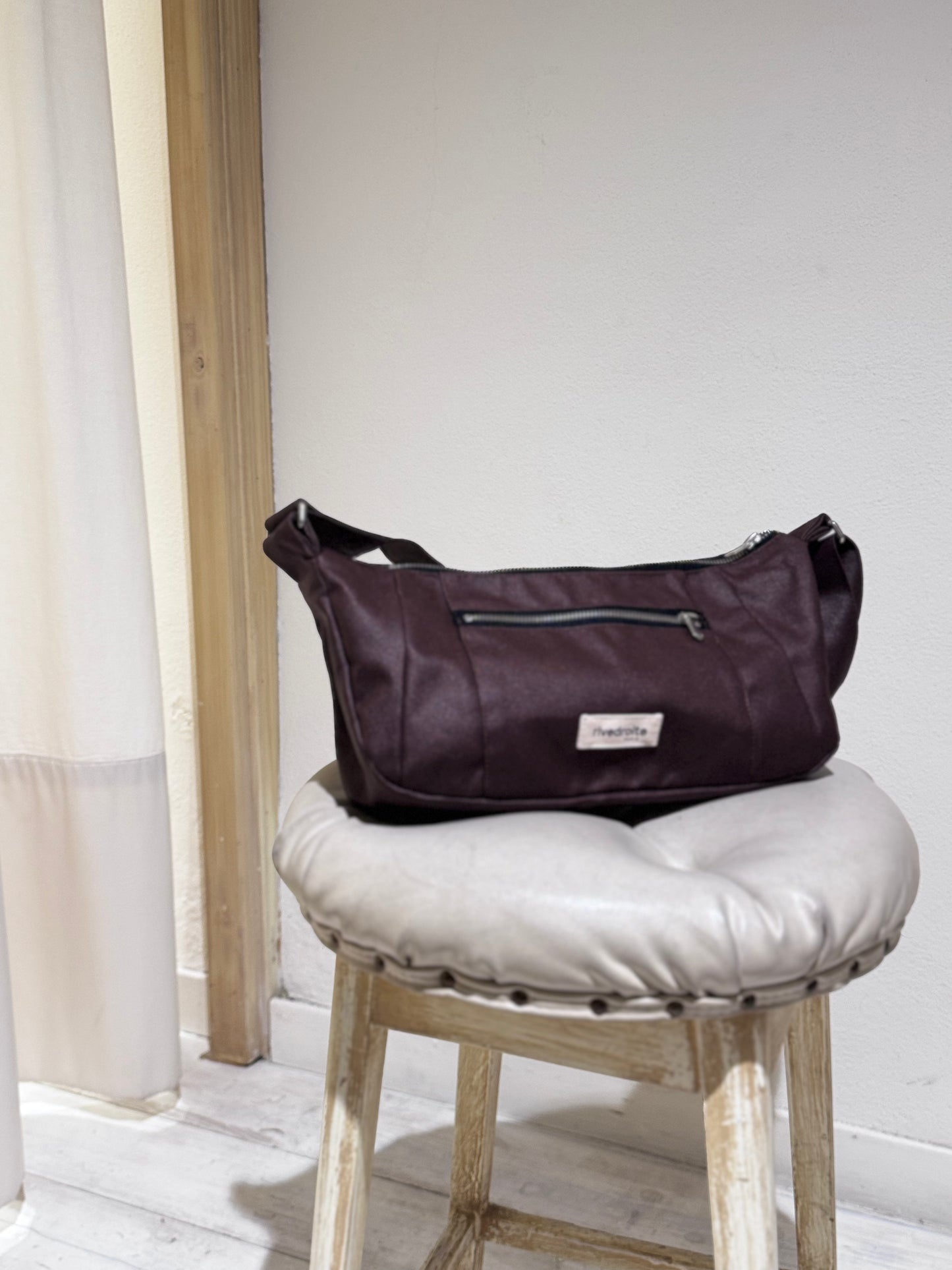 W Charlot XS waxed recycled cotton handbag - RIVE DROITE PARIS - Chocolate Brown