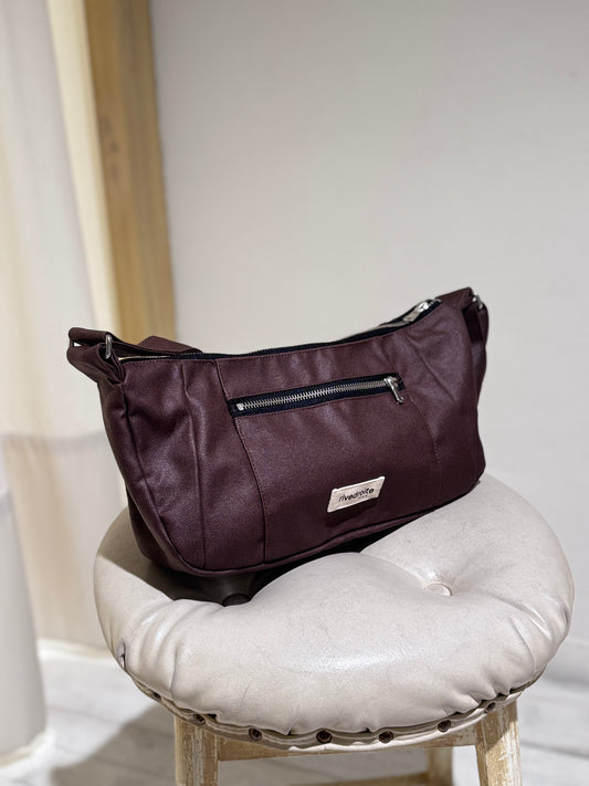 W Charlot XS waxed recycled cotton handbag - RIVE DROITE PARIS - Chocolate Brown