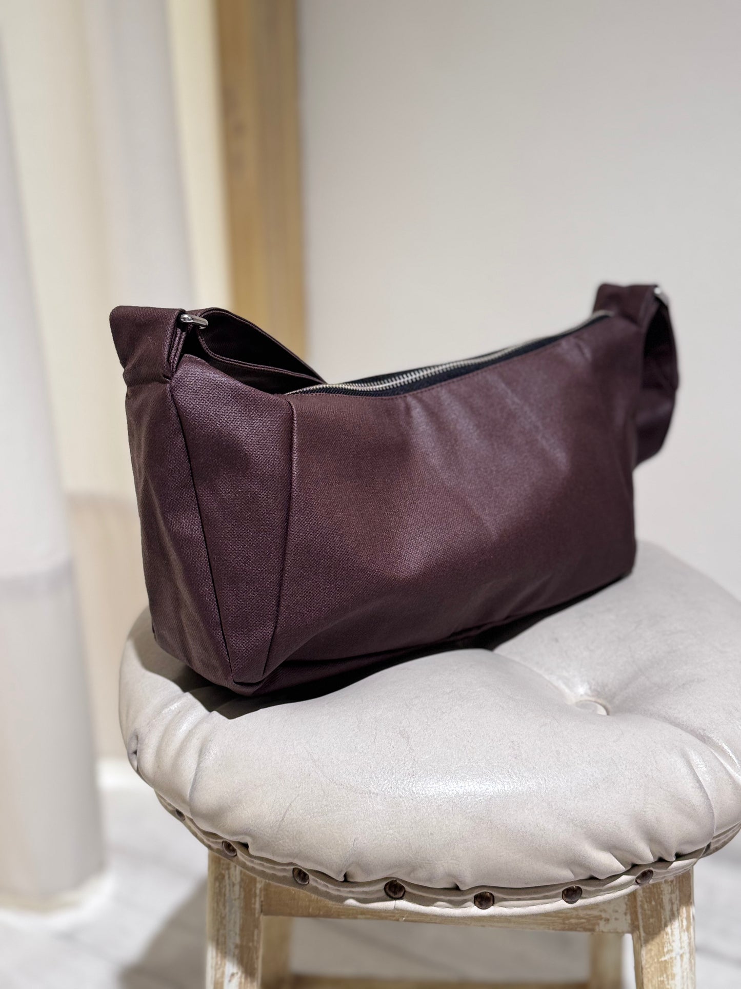 W Charlot XS waxed recycled cotton handbag - RIVE DROITE PARIS - Chocolate Brown