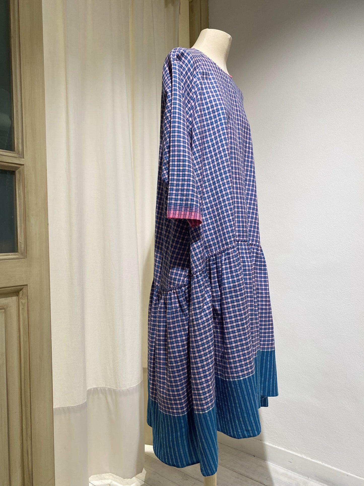 W WOOL DRESS PÉRO CHECK BLUE