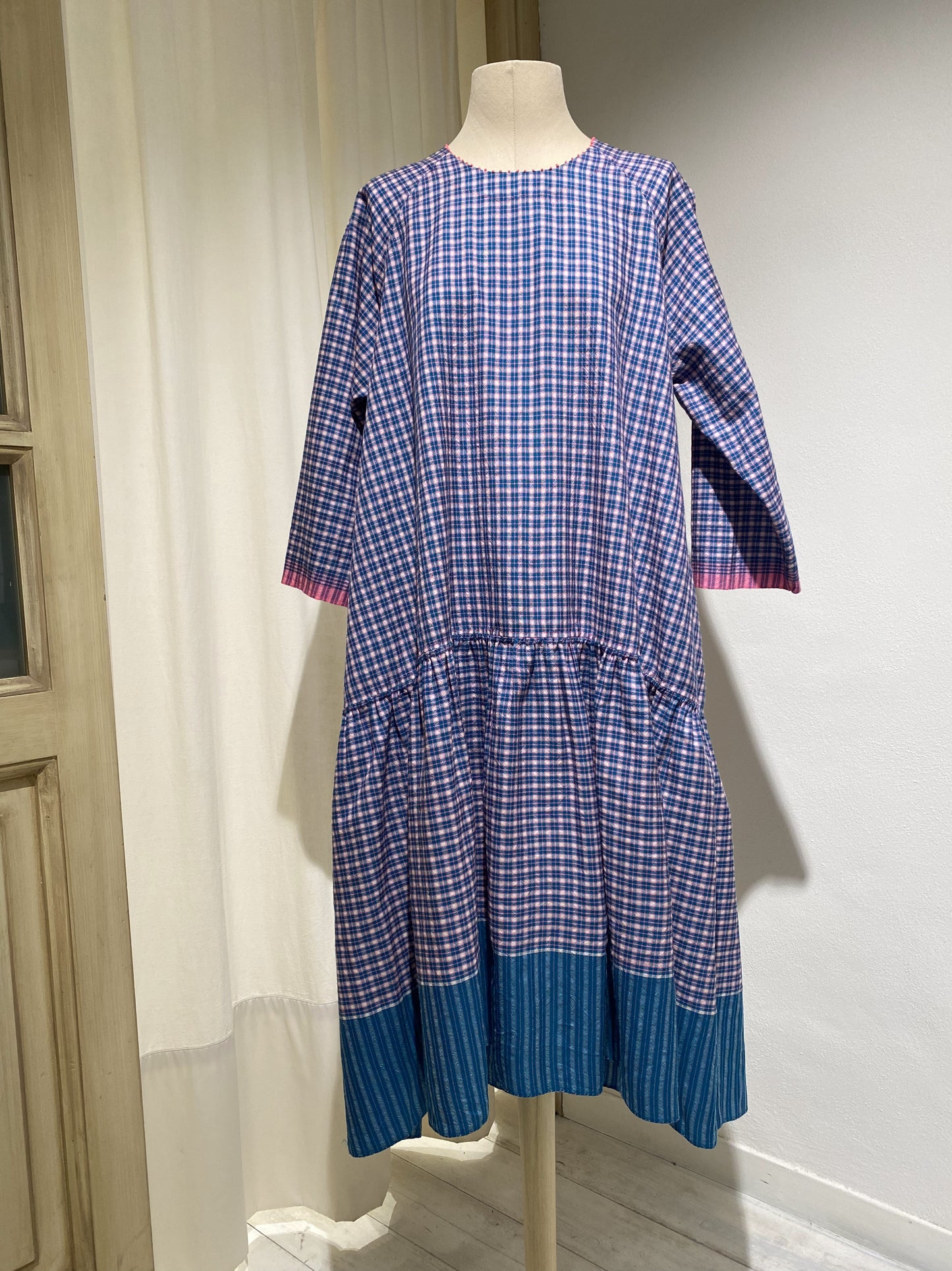 W WOOL DRESS PÉRO CHECK BLUE