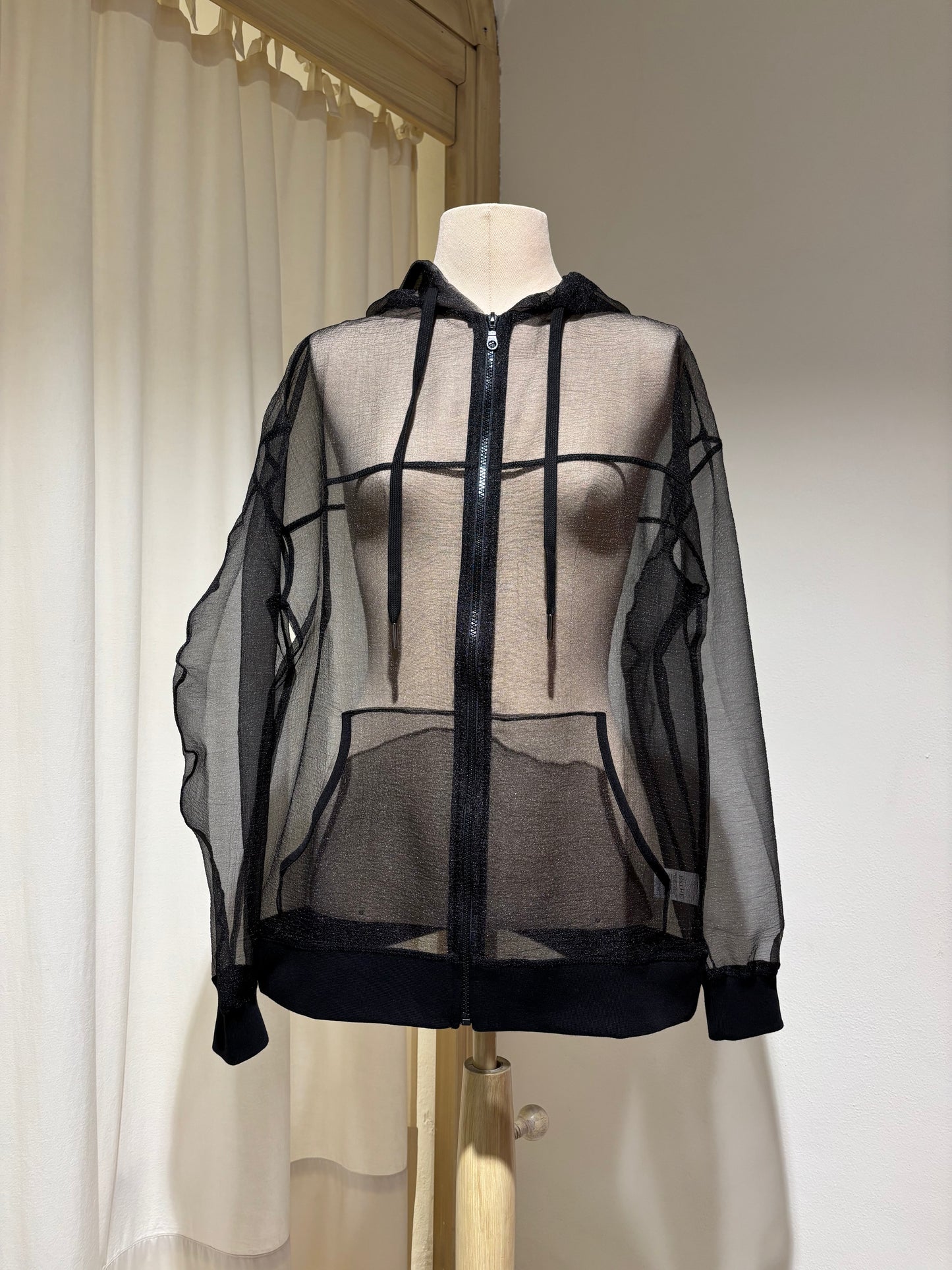 W Organza Oversized Hoodie - ESTHE - Black