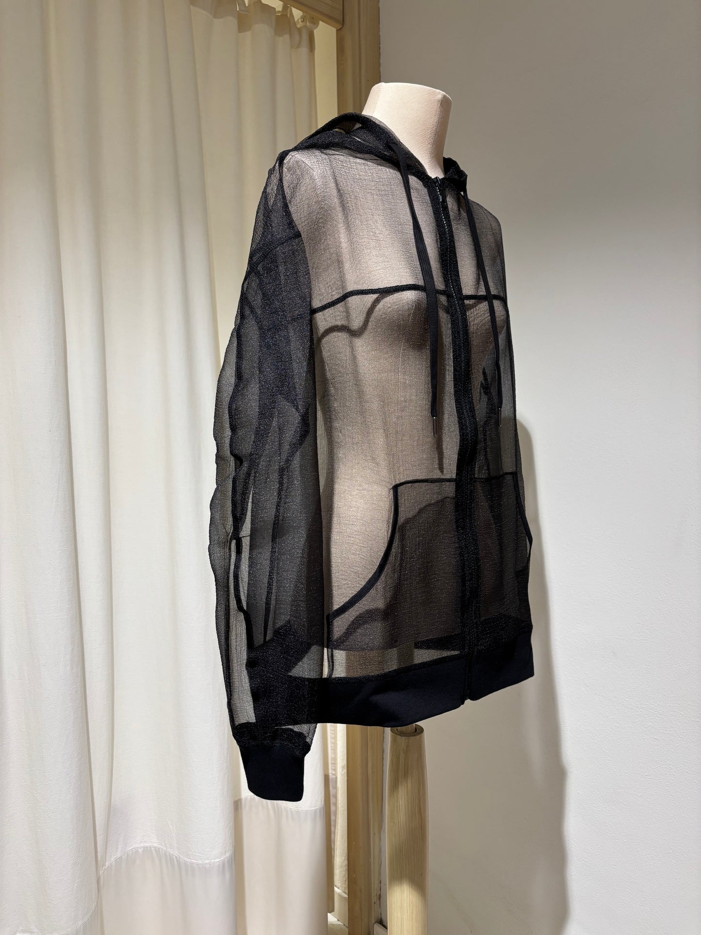 W Organza Oversized Hoodie - ESTHE - Black