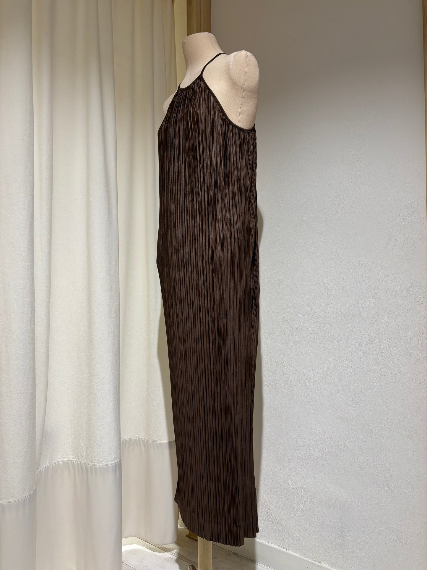 W Pleated Halter Maxi Dress - ESTHE - Brown