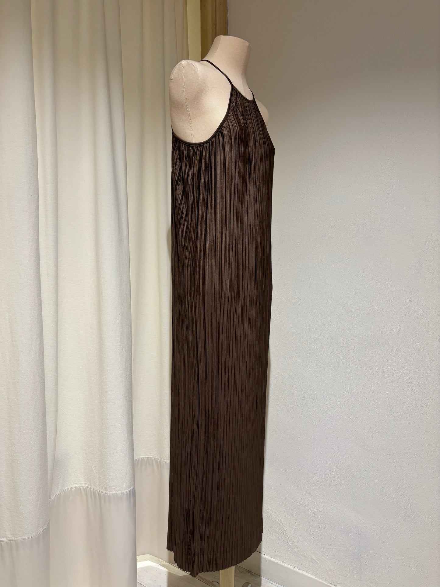 W Pleated Halter Maxi Dress - ESTHE - Brown