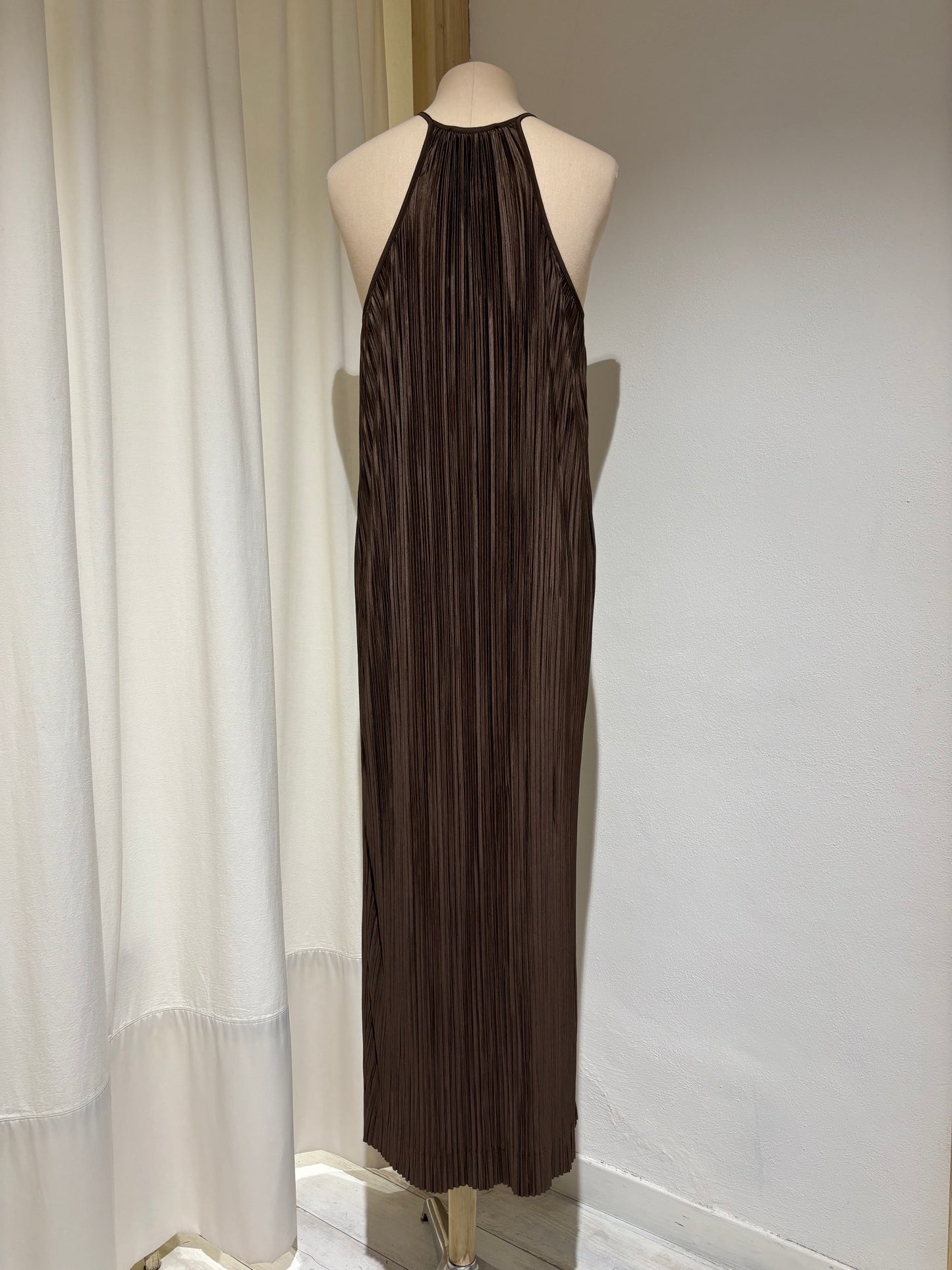 W Pleated Halter Maxi Dress - ESTHE - Brown