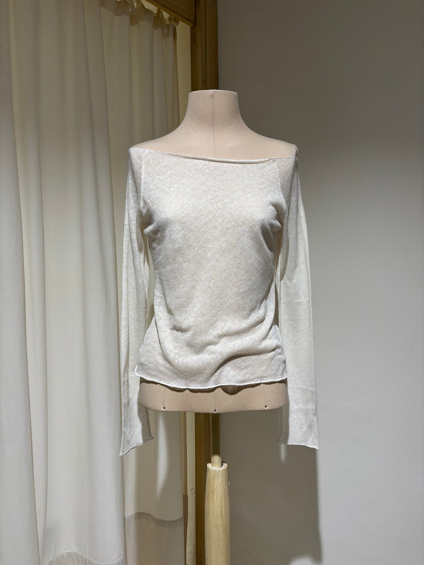 W Knitted Boat Neck Top - ESTHE - Off White