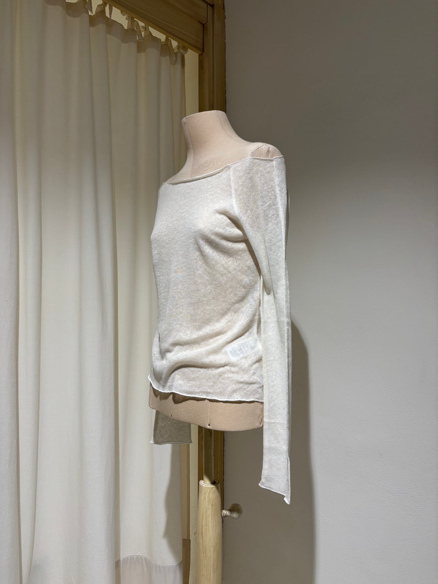 W Knitted Boat Neck Top - ESTHE - Off White