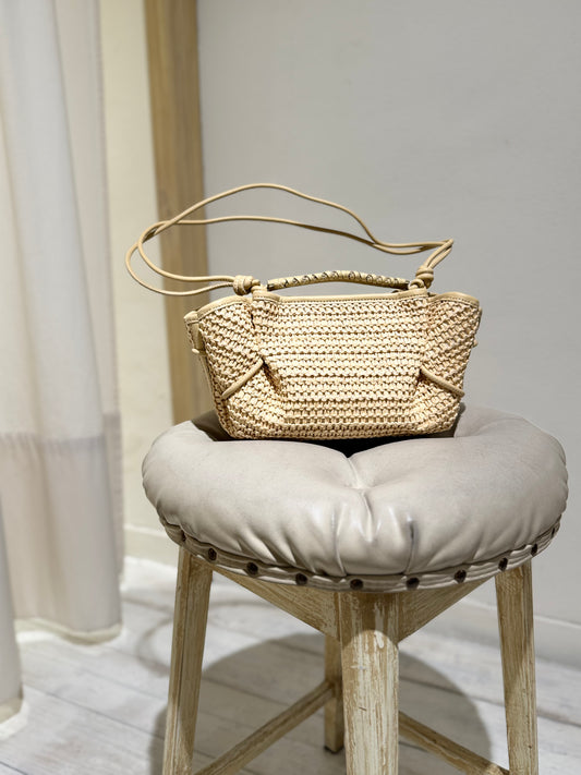 W Arta Mini Raffia Pleated Crossbody Bag - HEREU - Natural