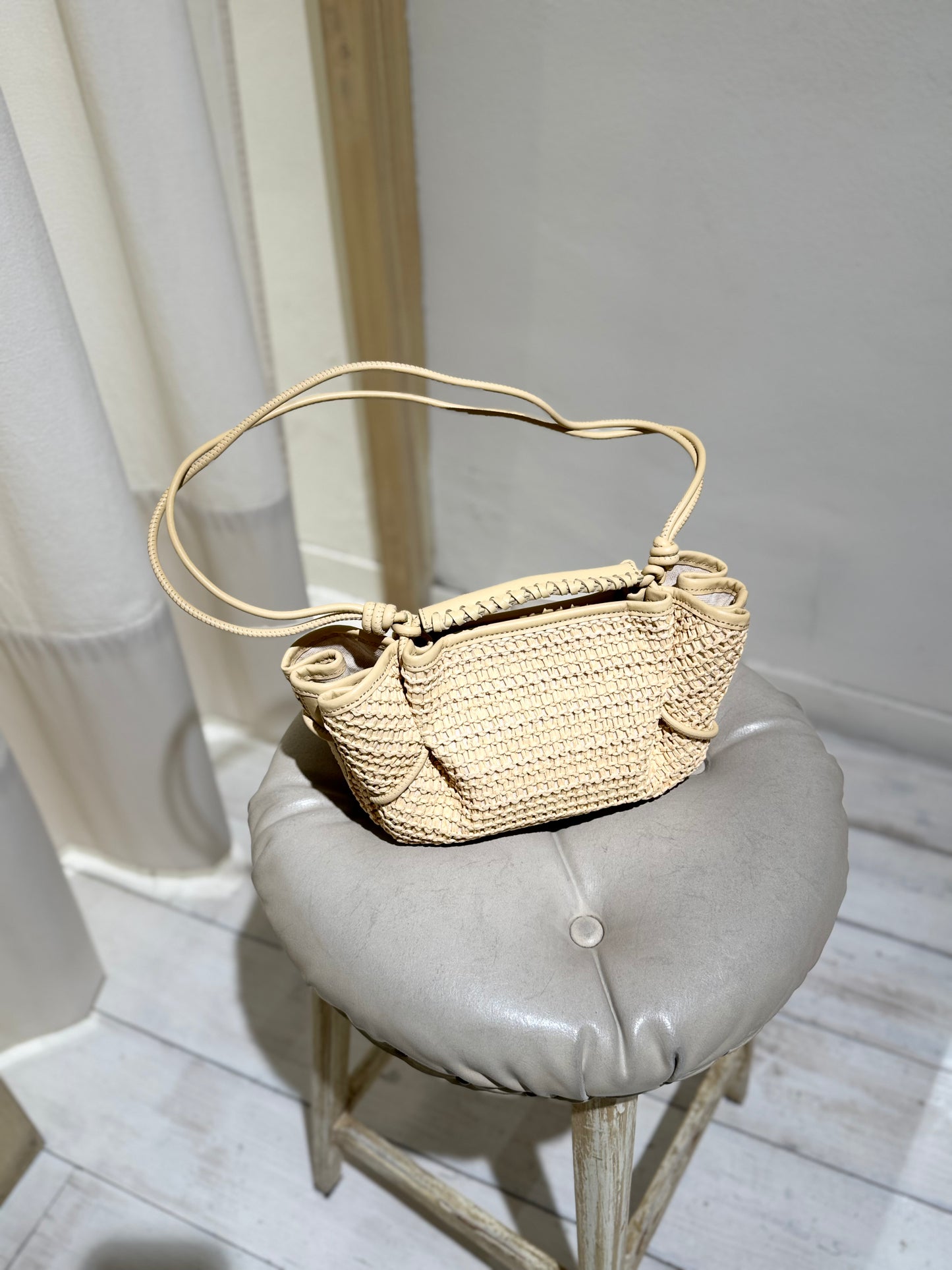 W Arta Mini Raffia Pleated Crossbody Bag - HEREU - Natural