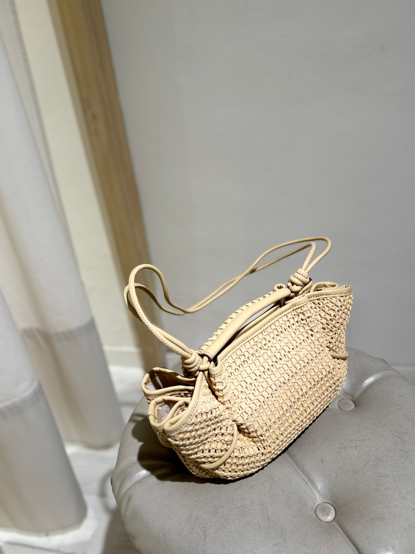 W Arta Mini Raffia Pleated Crossbody Bag - HEREU - Natural