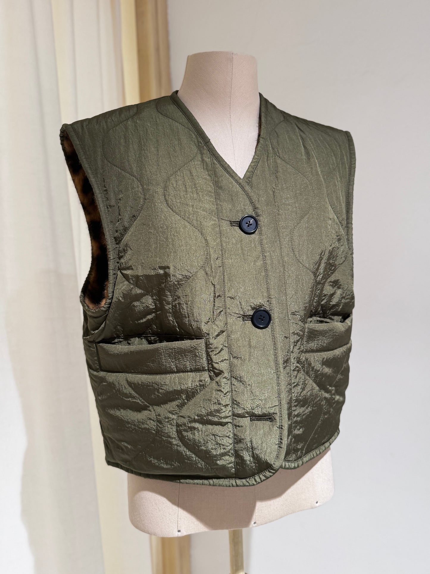 W Eloise sleeveless GILET - BELLEROSE - Military Green/Leopard