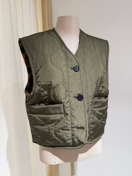 W Eloise sleeveless GILET - BELLEROSE - Military Green/Leopard