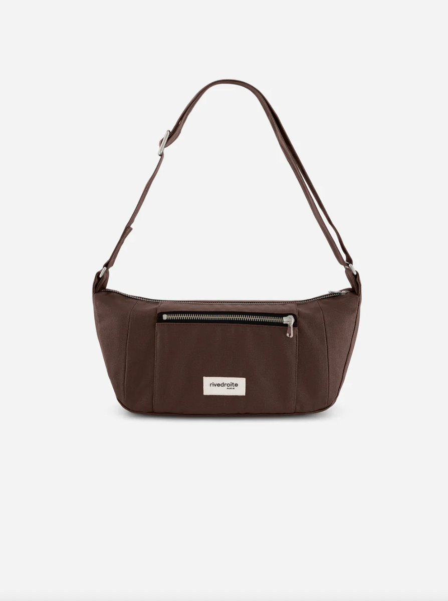 W Charlot XS waxed recycled cotton handbag - RIVE DROITE PARIS - Chocolate Brown