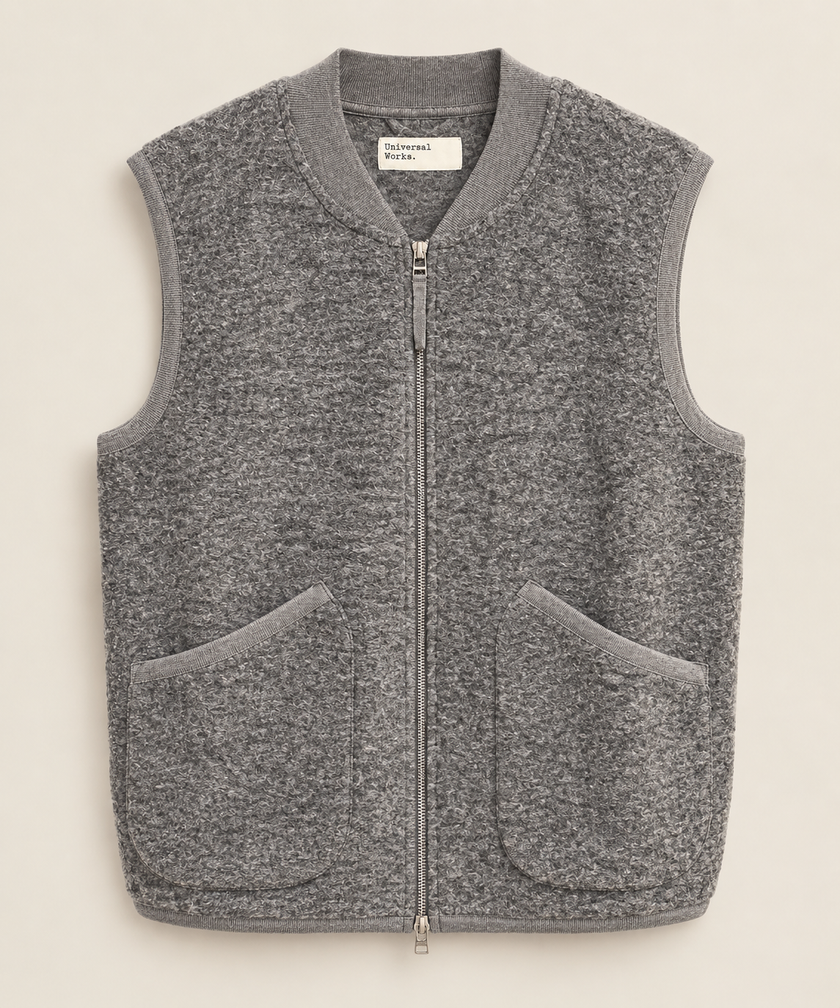 Zip Waistcoat Wool Fleece - UNVIVERSAL WORKS