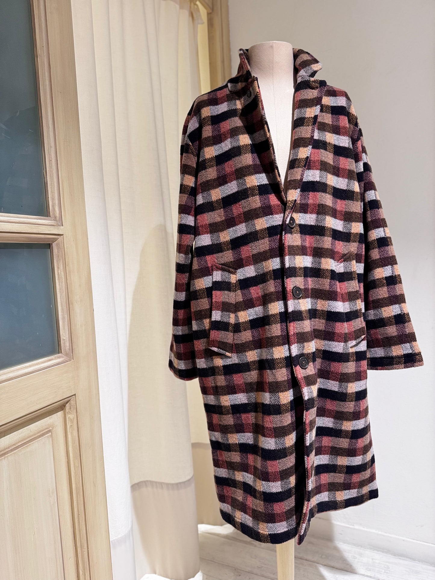 M & W Merino Checkerboard Top Coat UNIVERSAL WORKS - Brown