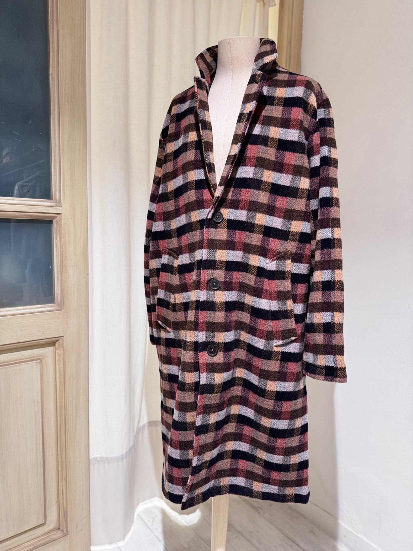 M & W Merino Checkerboard Top Coat UNIVERSAL WORKS - Brown
