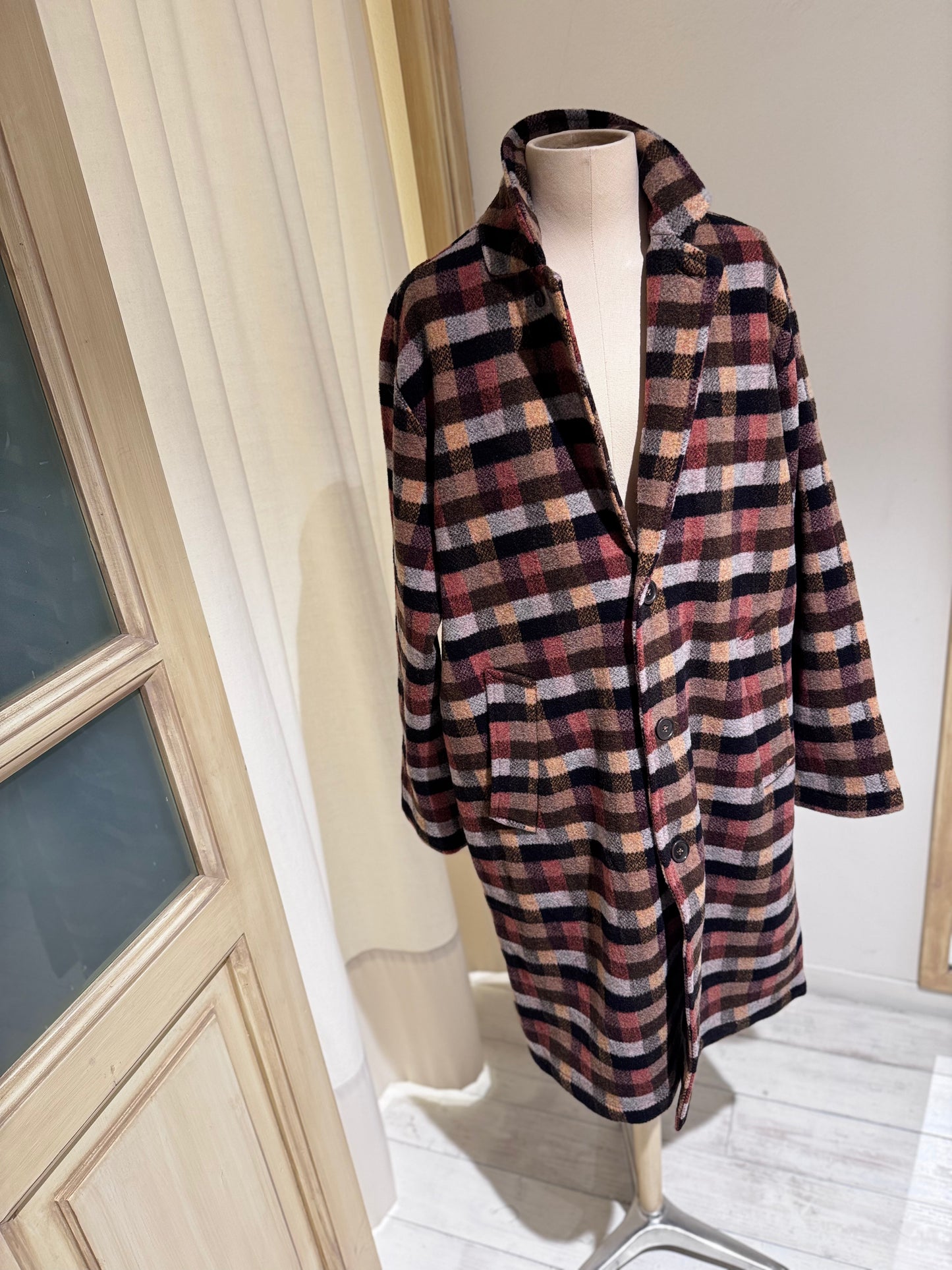 M & W Merino Checkerboard Top Coat UNIVERSAL WORKS - Brown