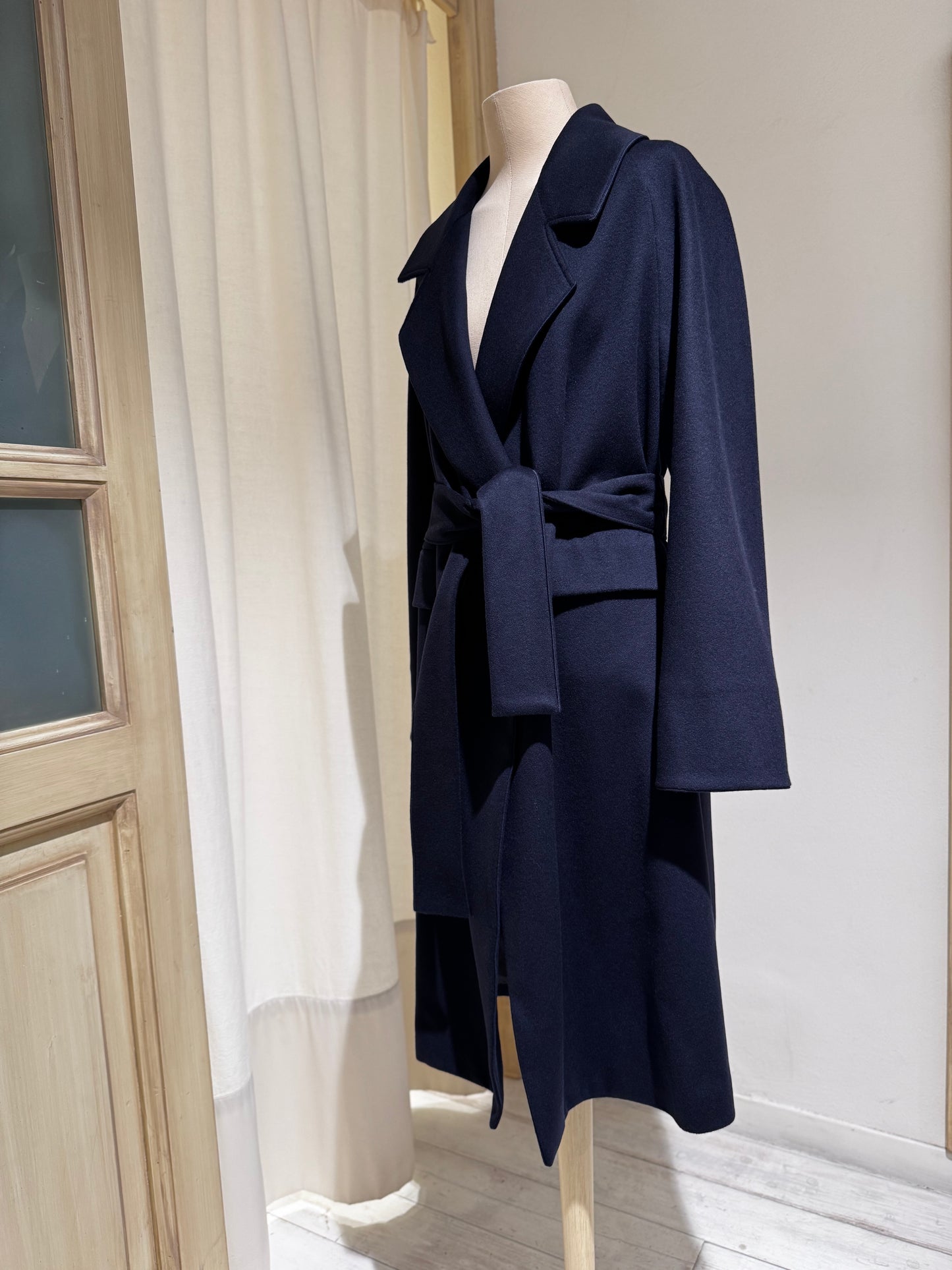 W Wool and Cashmere Midi Coat FORTE FORTE - Navy Blue