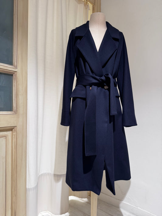 W Wool and Cashmere Midi Coat FORTE FORTE - Navy Blue