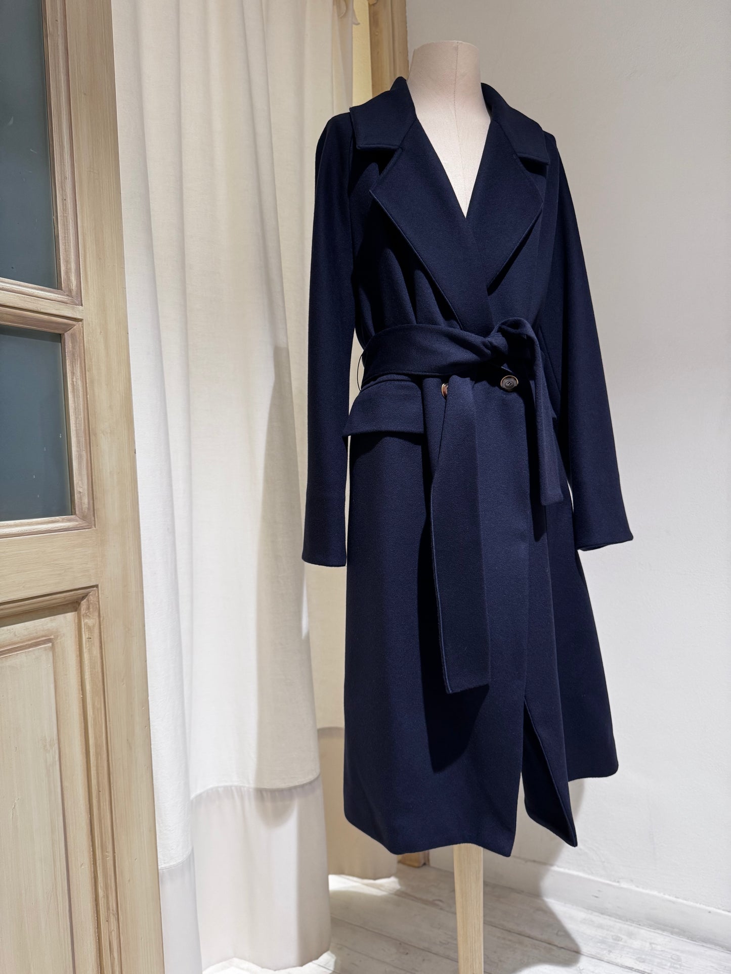W Wool and Cashmere Midi Coat FORTE FORTE - Navy Blue