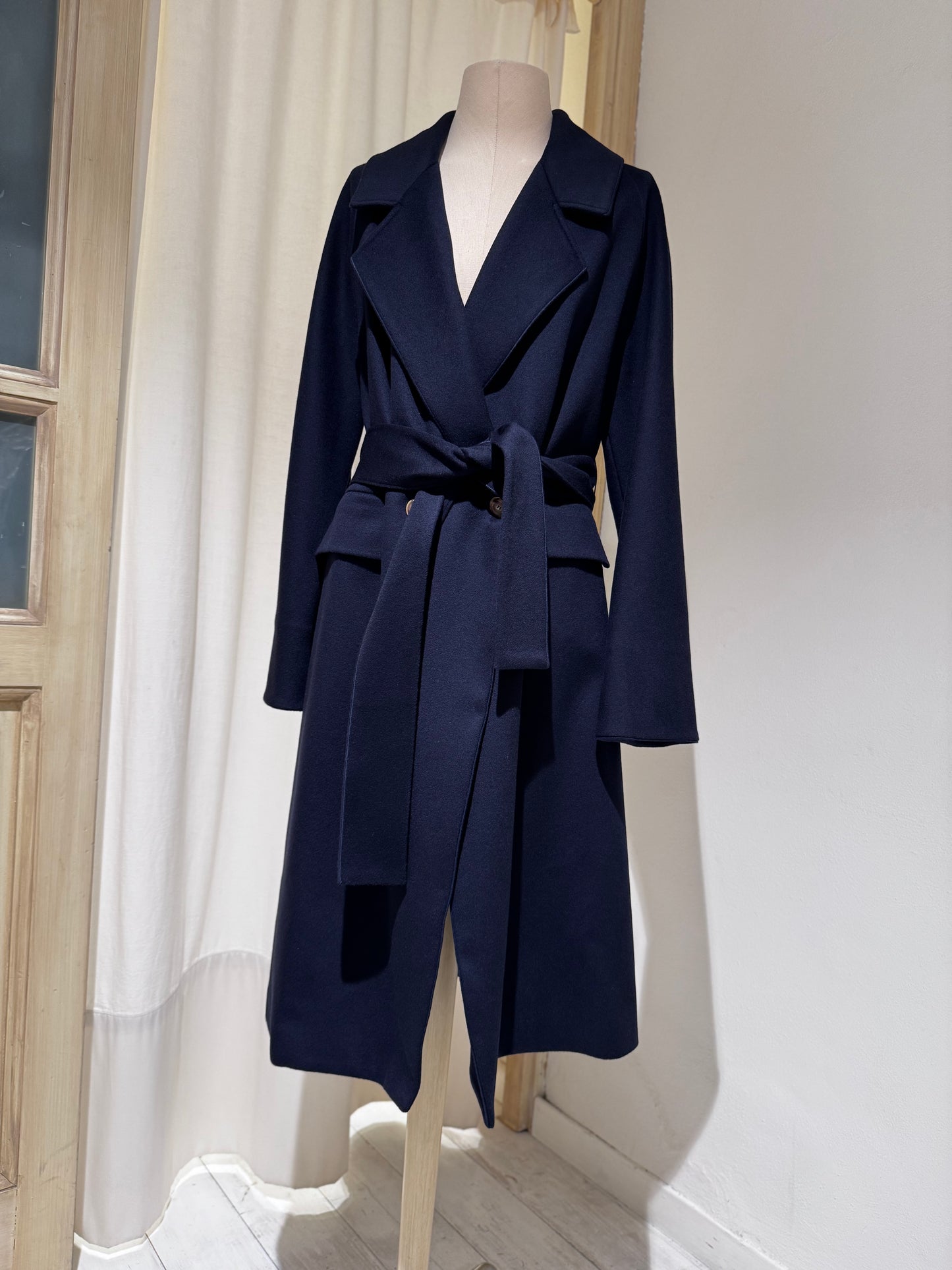 W Wool and Cashmere Midi Coat FORTE FORTE - Navy Blue
