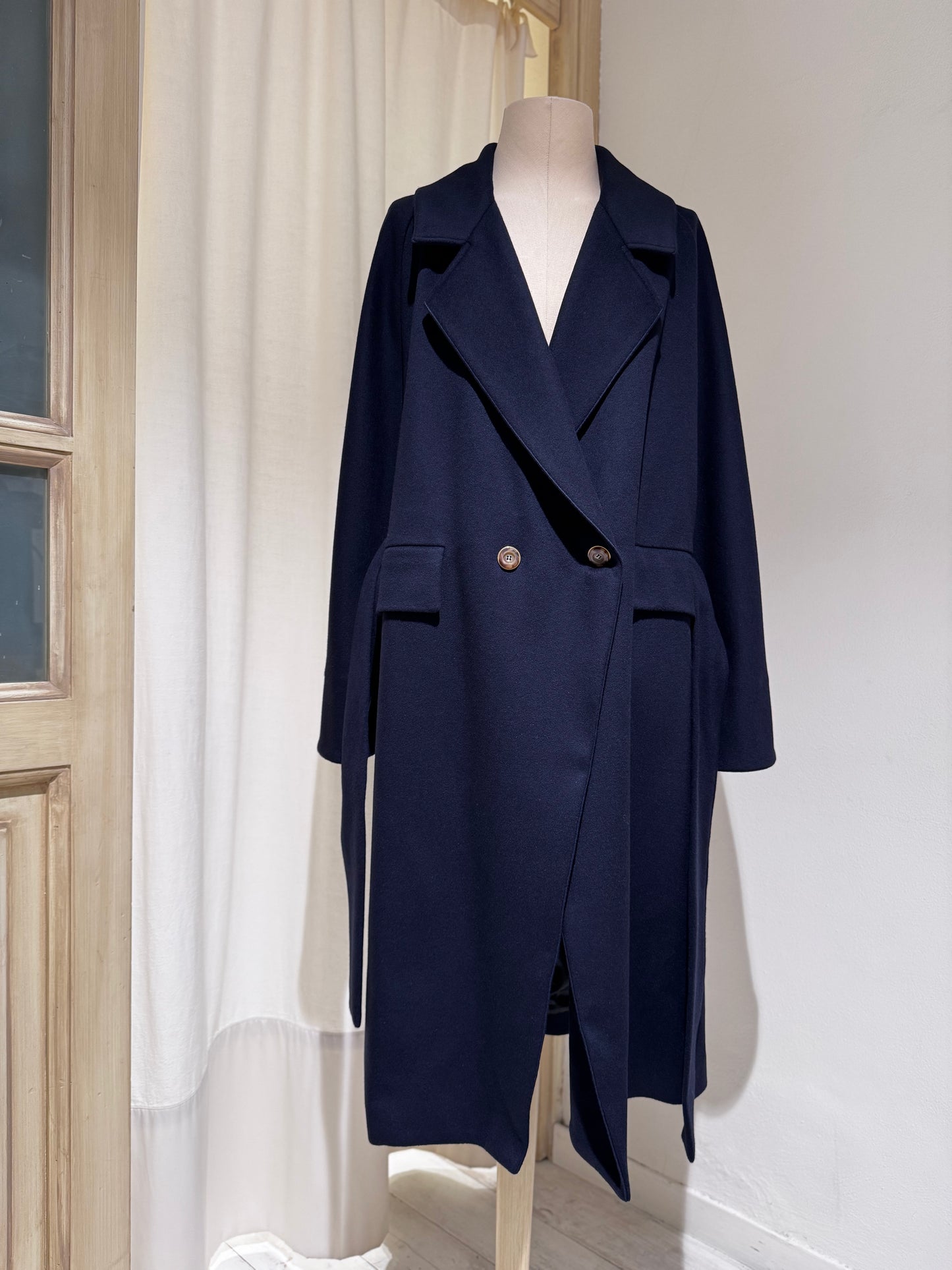 W Wool and Cashmere Midi Coat FORTE FORTE - Navy Blue