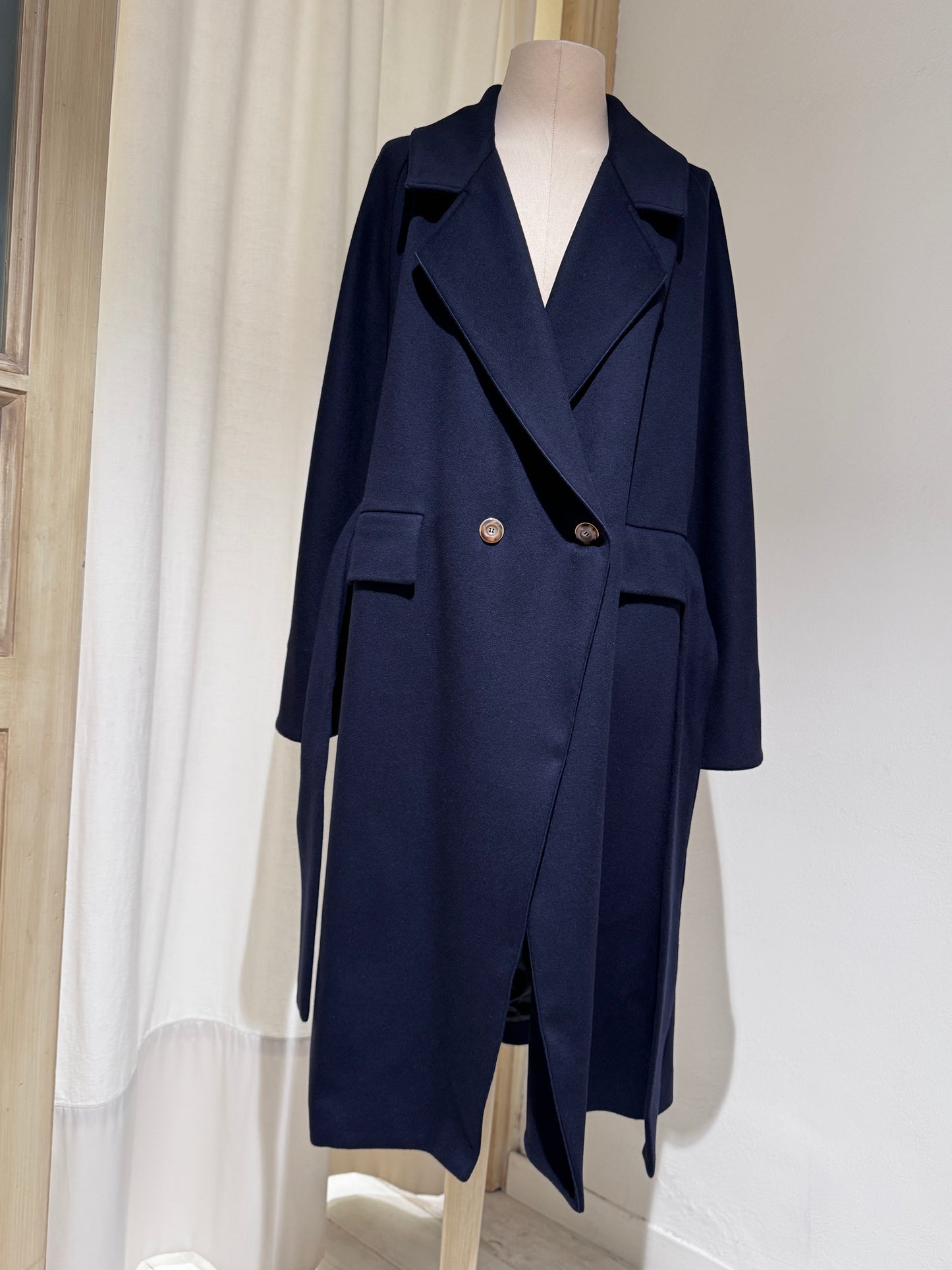 W Wool and Cashmere Midi Coat FORTE FORTE - Navy Blue