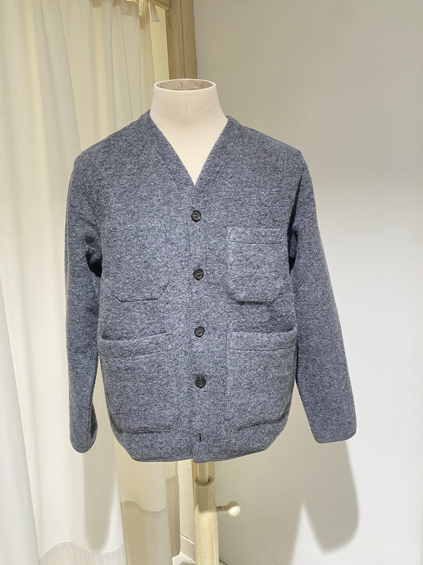 M Universal Works Cardigan in Grey Marl Wool Fleece