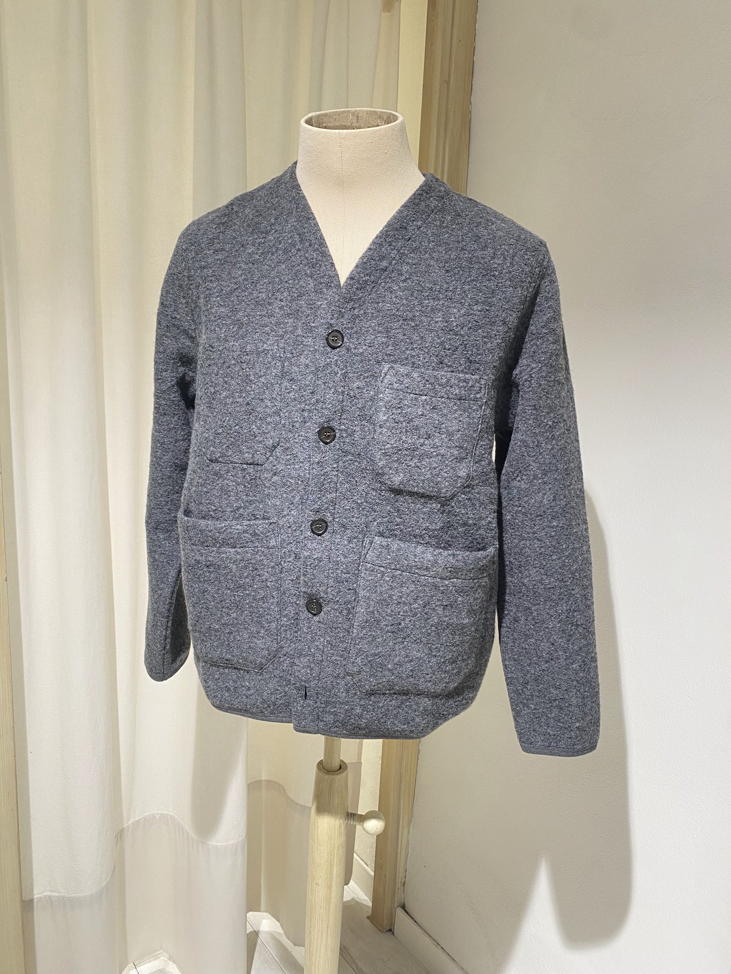 M Universal Works Cardigan in Grey Marl Wool Fleece