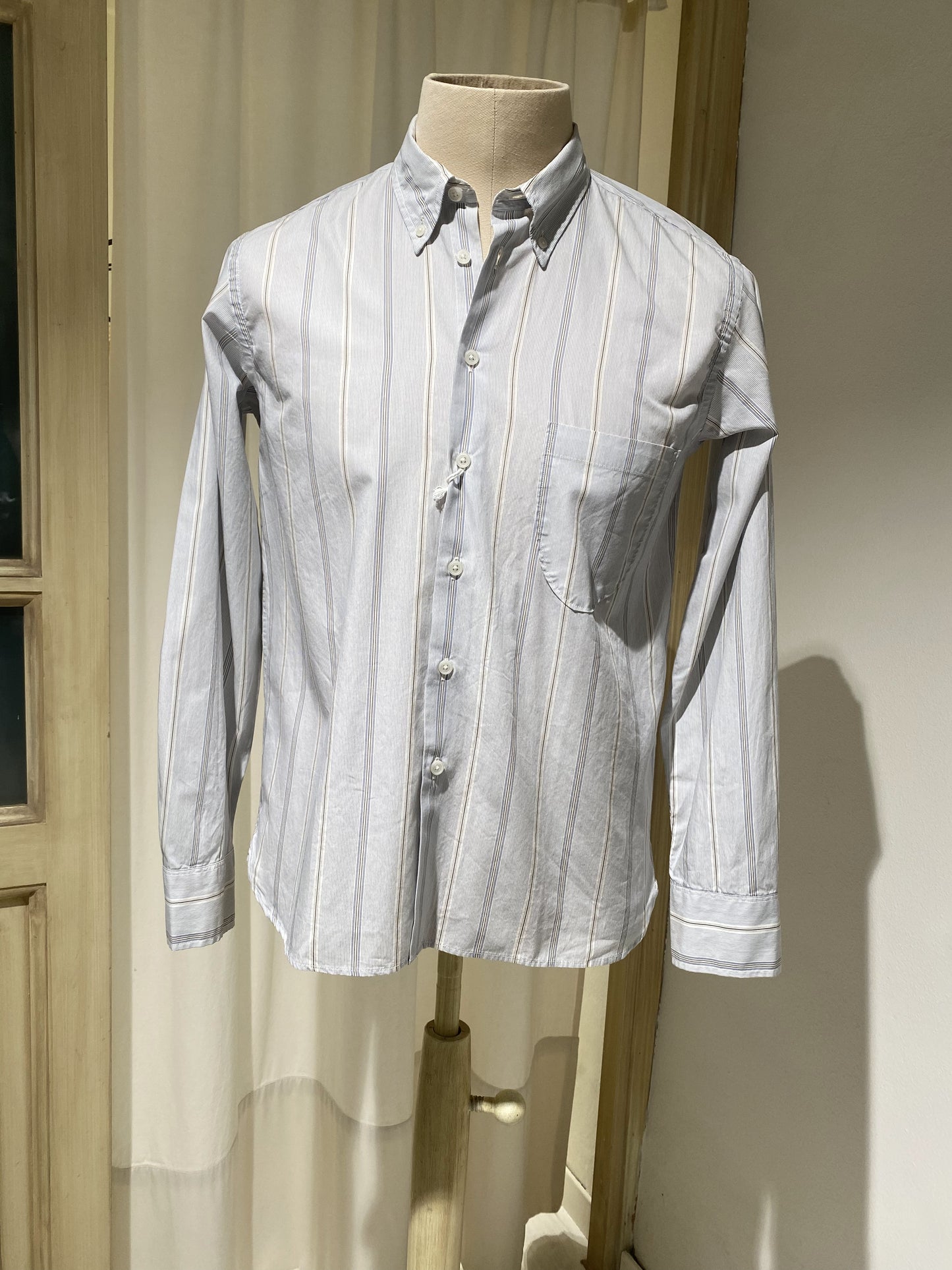 M Universal Works Lazy Day Shirt in Ecru Sydney Stripe