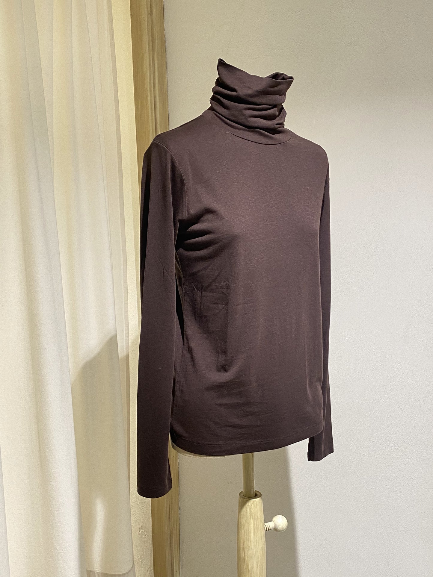 W TURTLE NECK LONG SLEVE T-SHIRT - DIEGA - CHOCOLATE