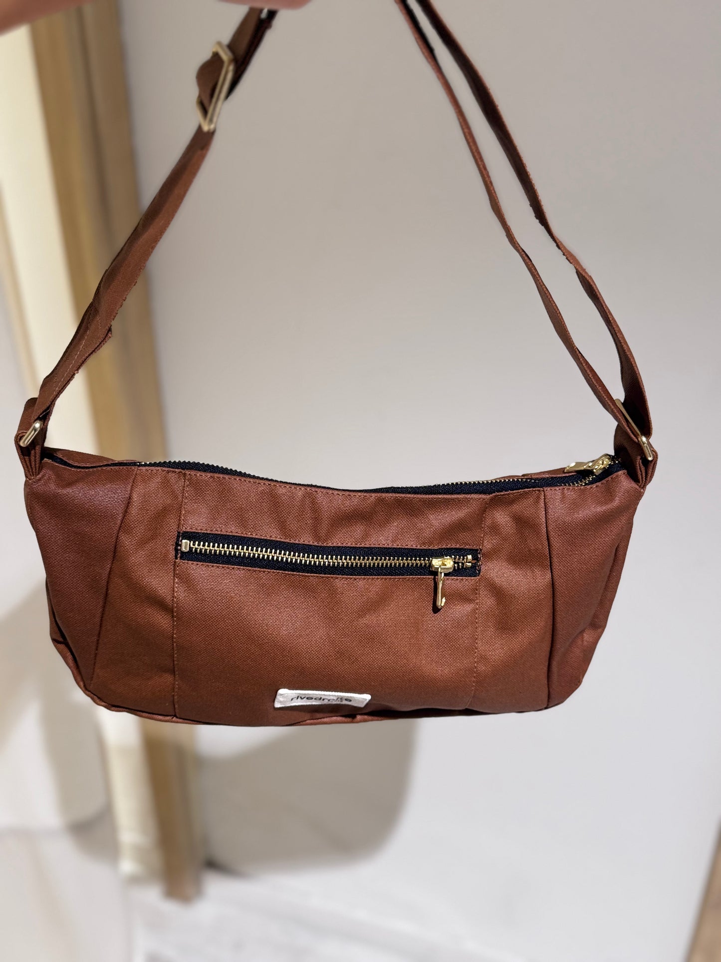 W Charlot XS waxed recycled cotton handbag - RIVE DROITE PARIS - Hazelnut Brown