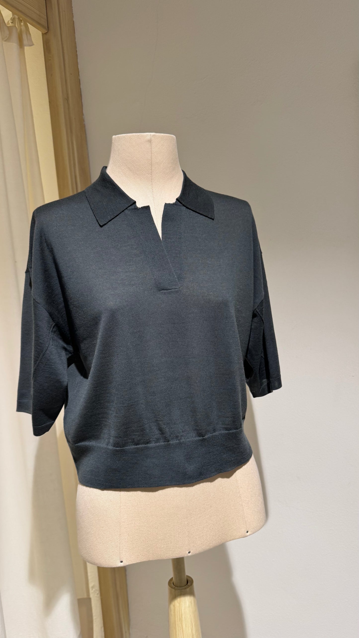 W -  Short-Sleeved Wool Elton - SOEUR - Grey/Blu