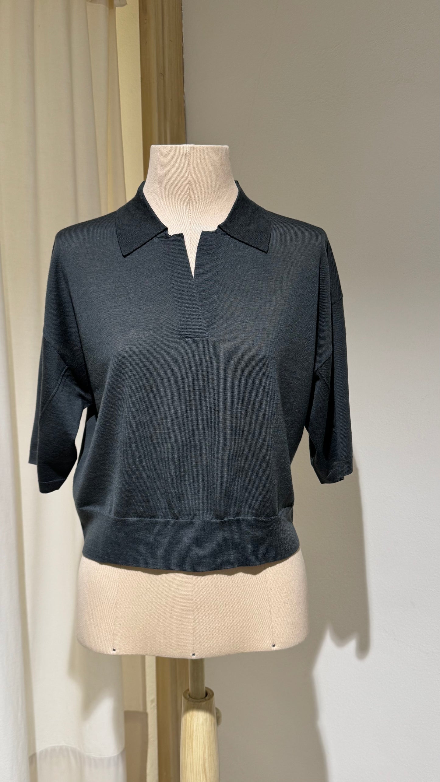 W -  Short-Sleeved Wool Elton - SOEUR - Grey/Blu