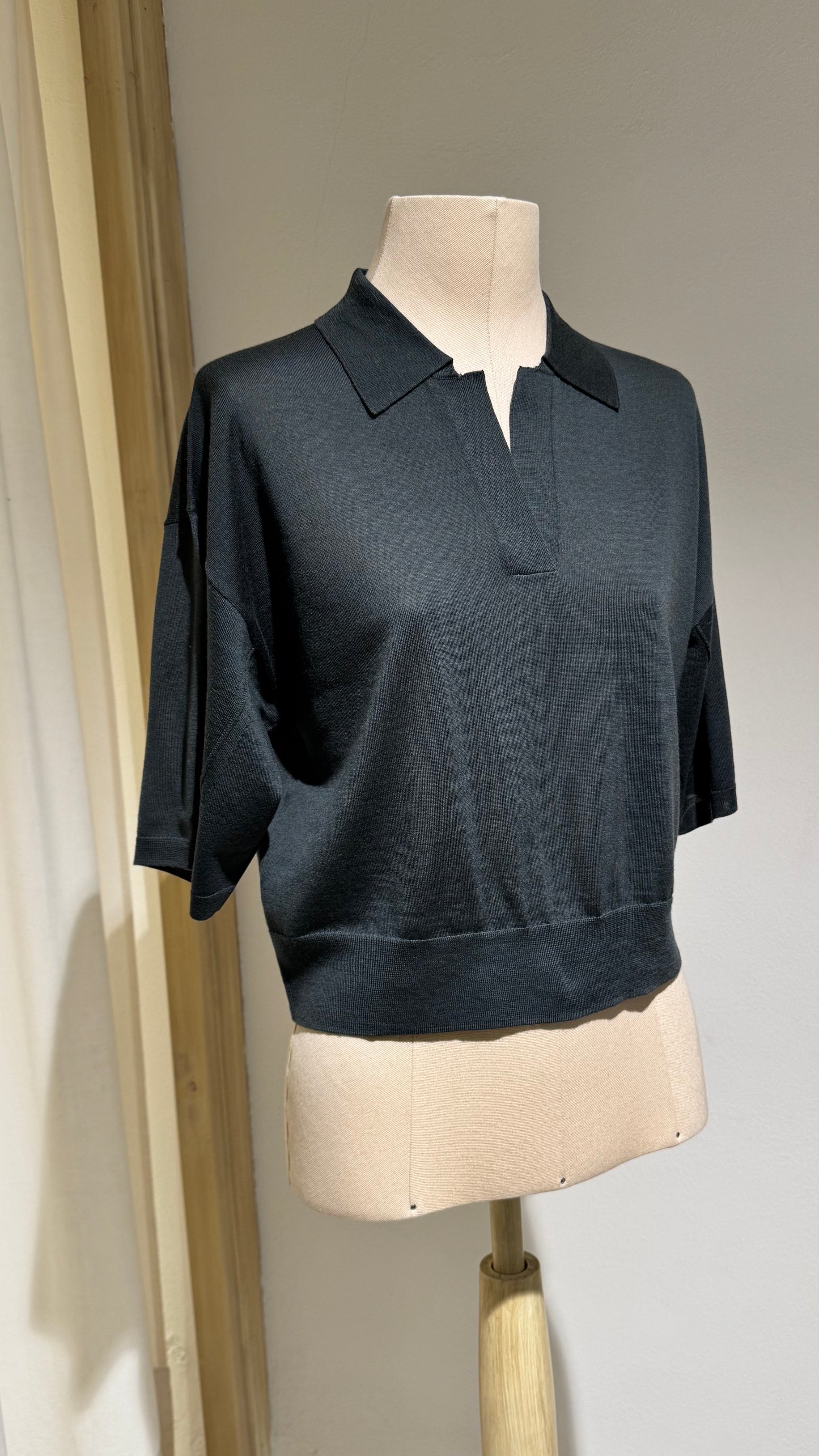 W -  Short-Sleeved Wool Elton - SOEUR - Grey/Blu