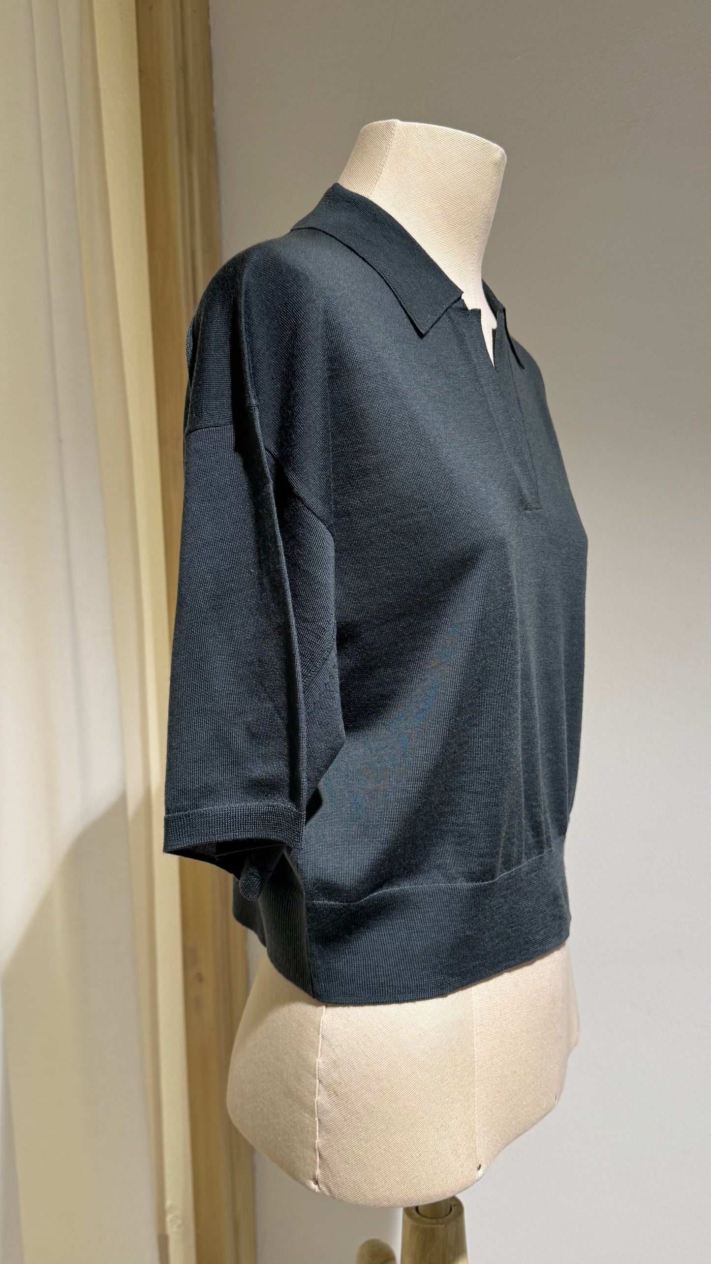 W -  Short-Sleeved Wool Elton - SOEUR - Grey/Blu