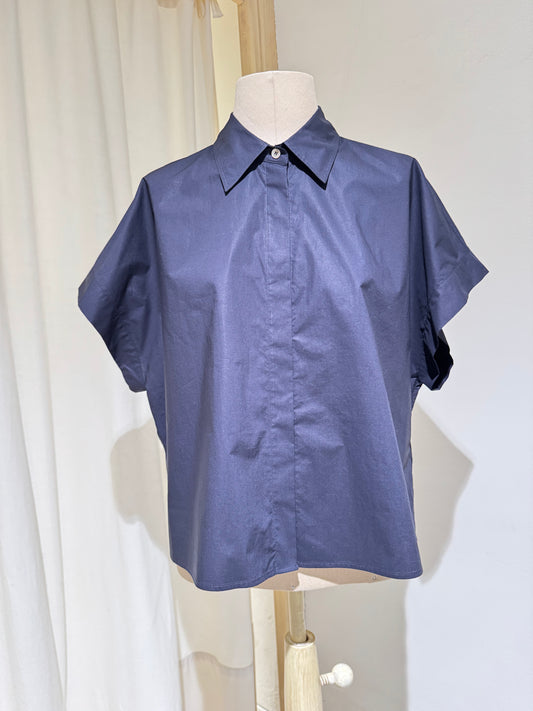 W SHORT SLEEVE SHIRT - FORTE FORTE - NAVY BLUE