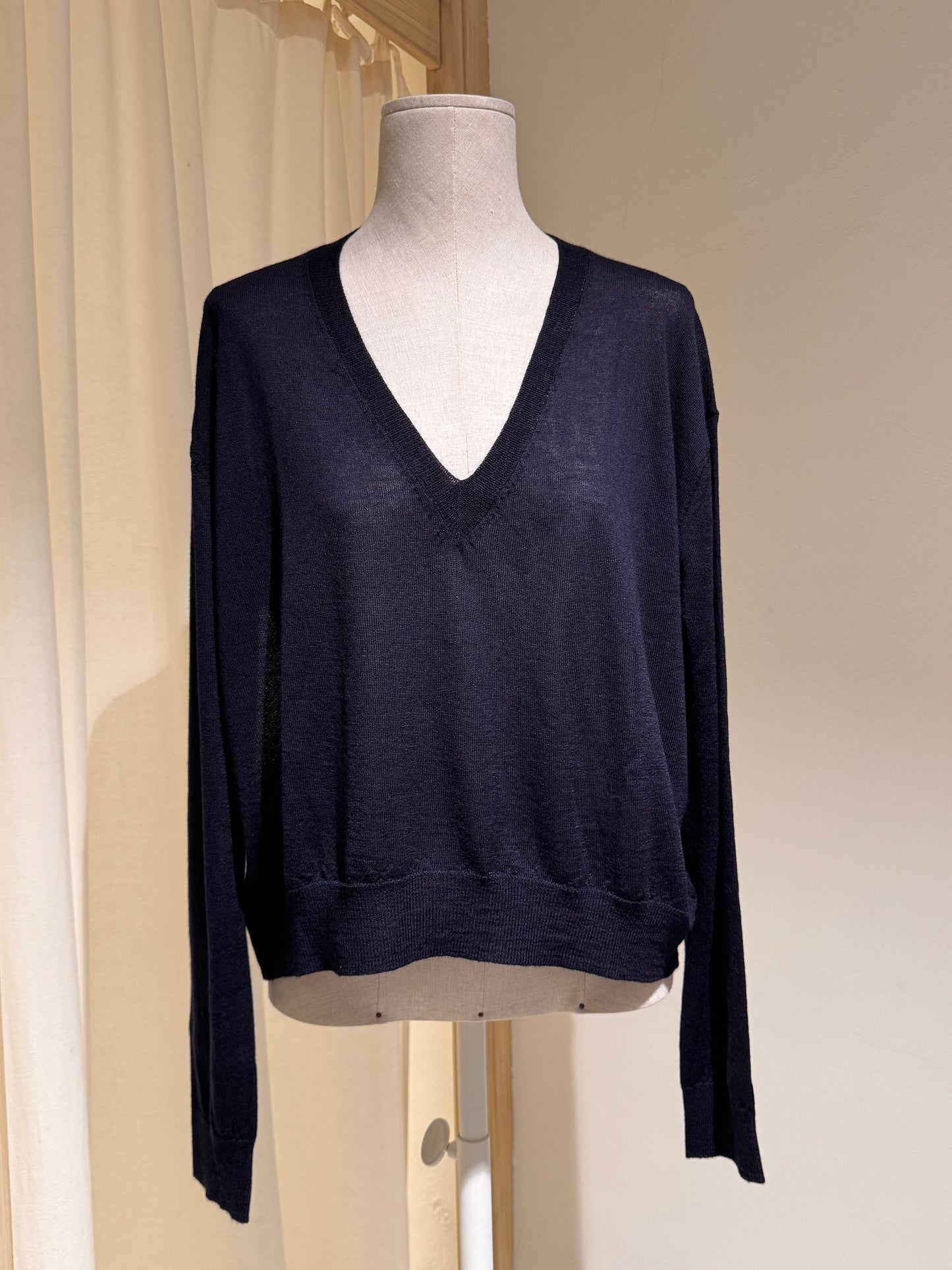W V Neck Knit - PHIILI - Dark Blue