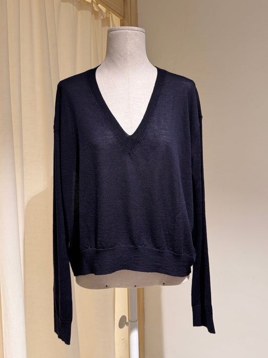 W V Neck Knit - PHIILI - Dark Blue