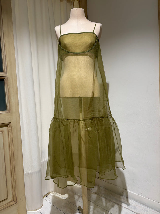 W Cut-Out Organza Dress - ESTHE - Green