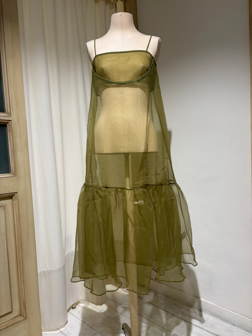 W Cut-Out Organza Dress - ESTHE - Green