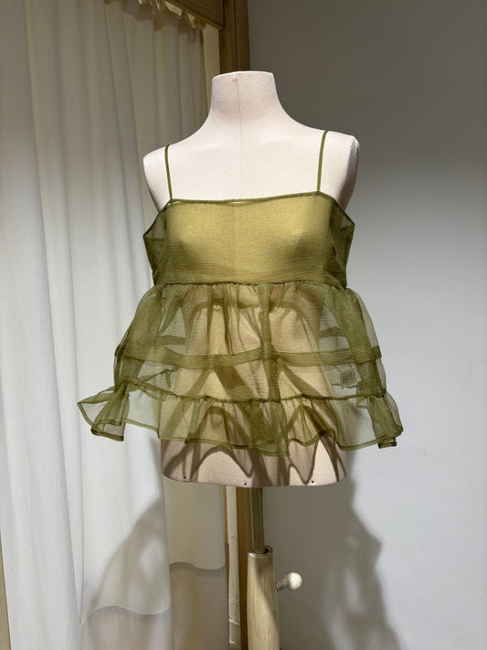 W Babydoll Organza Top - ESTHE - Green