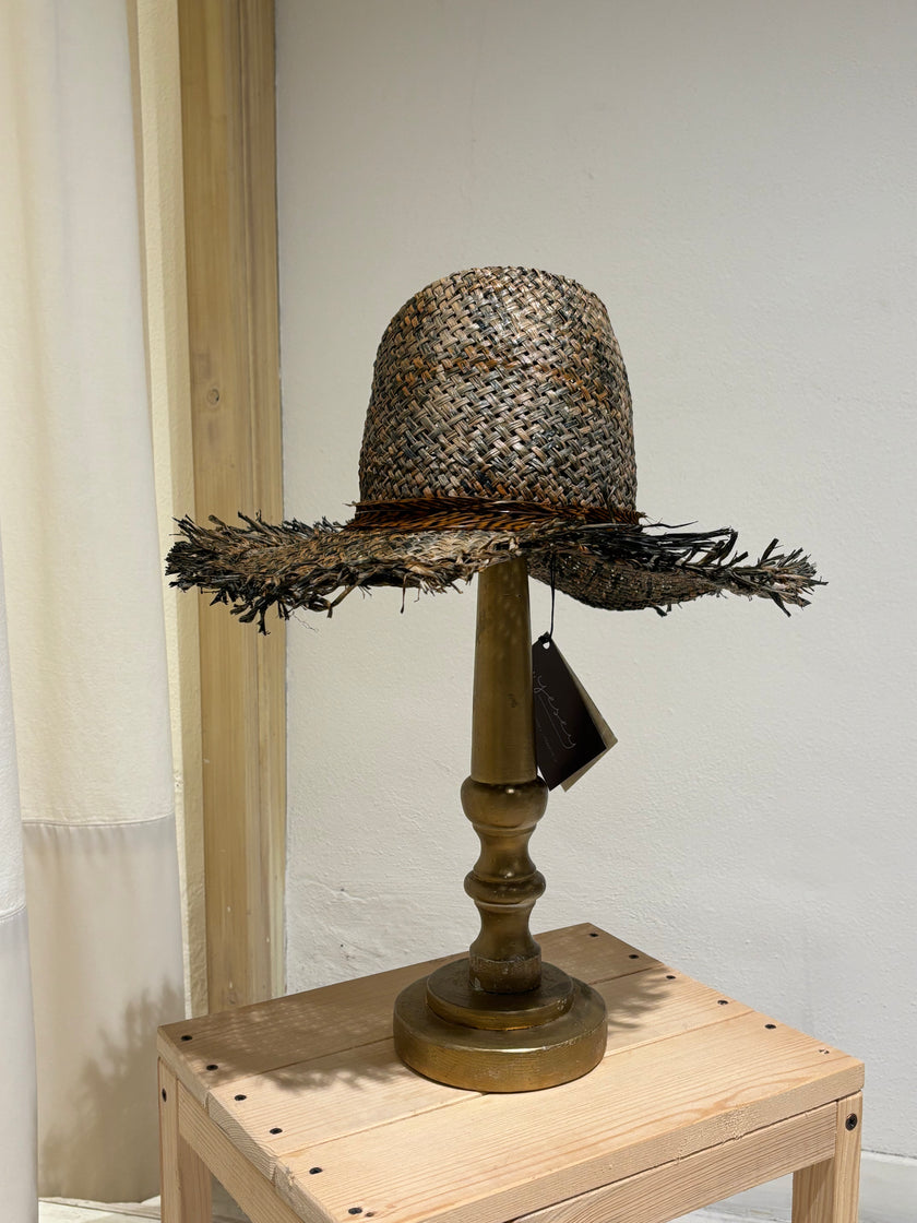 W - Kary in Raffia with Pheasant Feather - YESEY - Brown