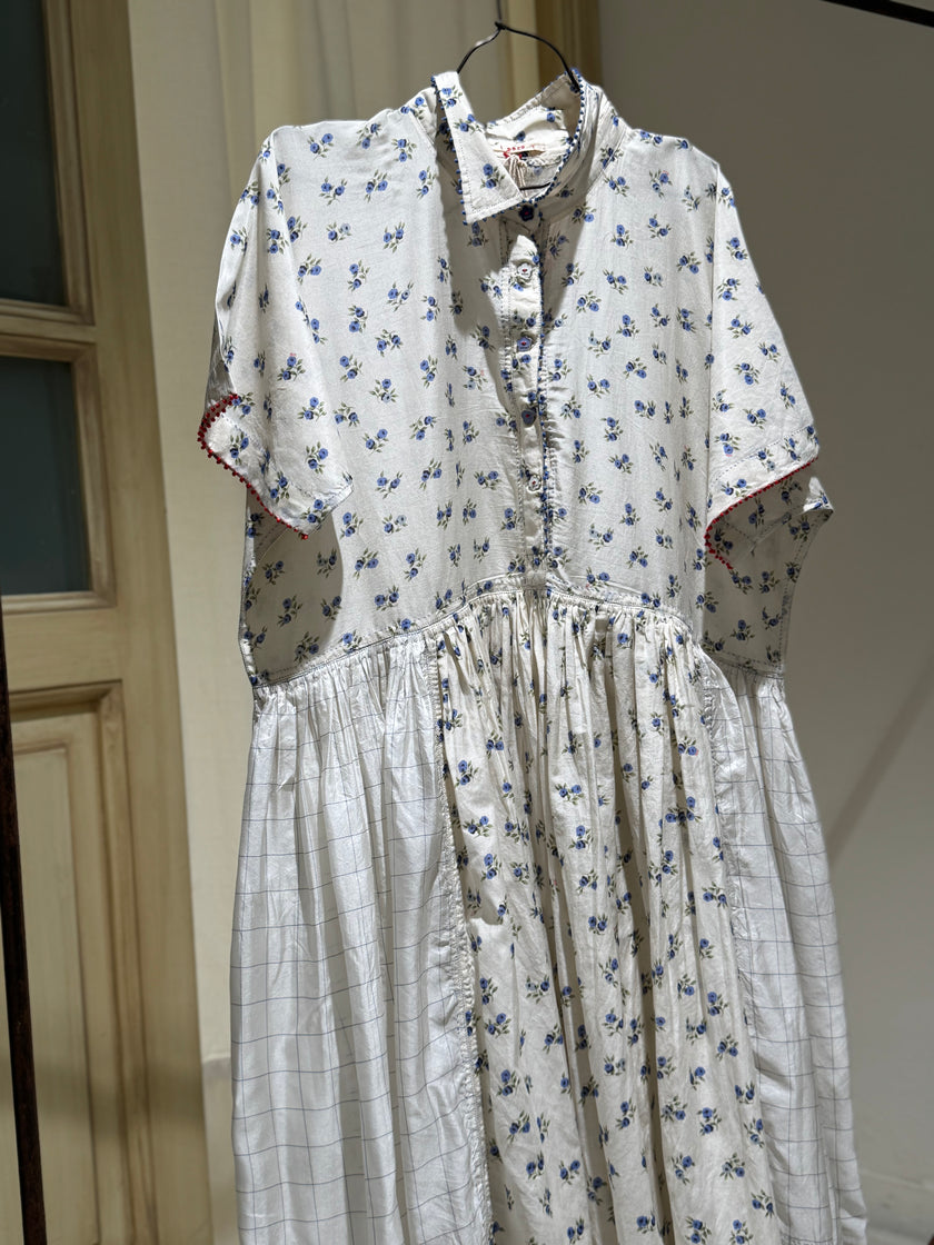 W DRESS Short Sleeve - I LOVE PÈRO - Milk, Sky Blue