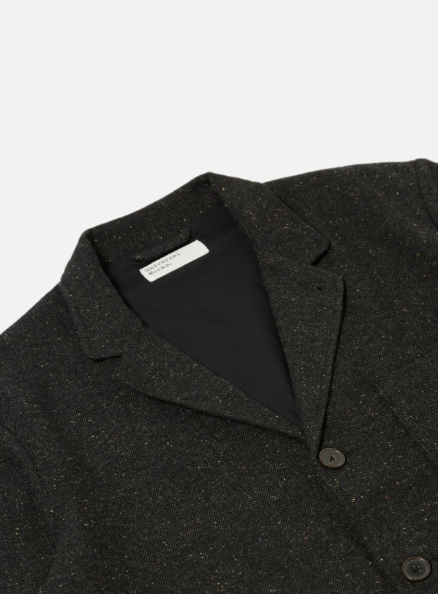 M Salt N Pepper Tweed Three Button Jacket - UNIVERSAL WORKS - Black